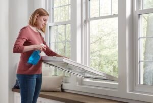 Woman cleaning windows