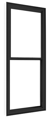 Black Laminate Slider image 3/4 view of Regency 400 double-hung window exterior closed; Single prairie 5/8" flat grids white