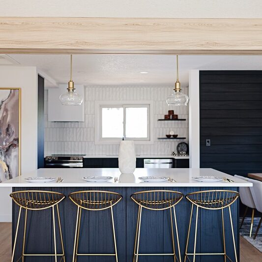 ChamClad accent wall and kitchen island